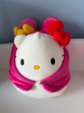 Hello Kitty White Plush with Hot Pink Hood and Red & Yellow Bows